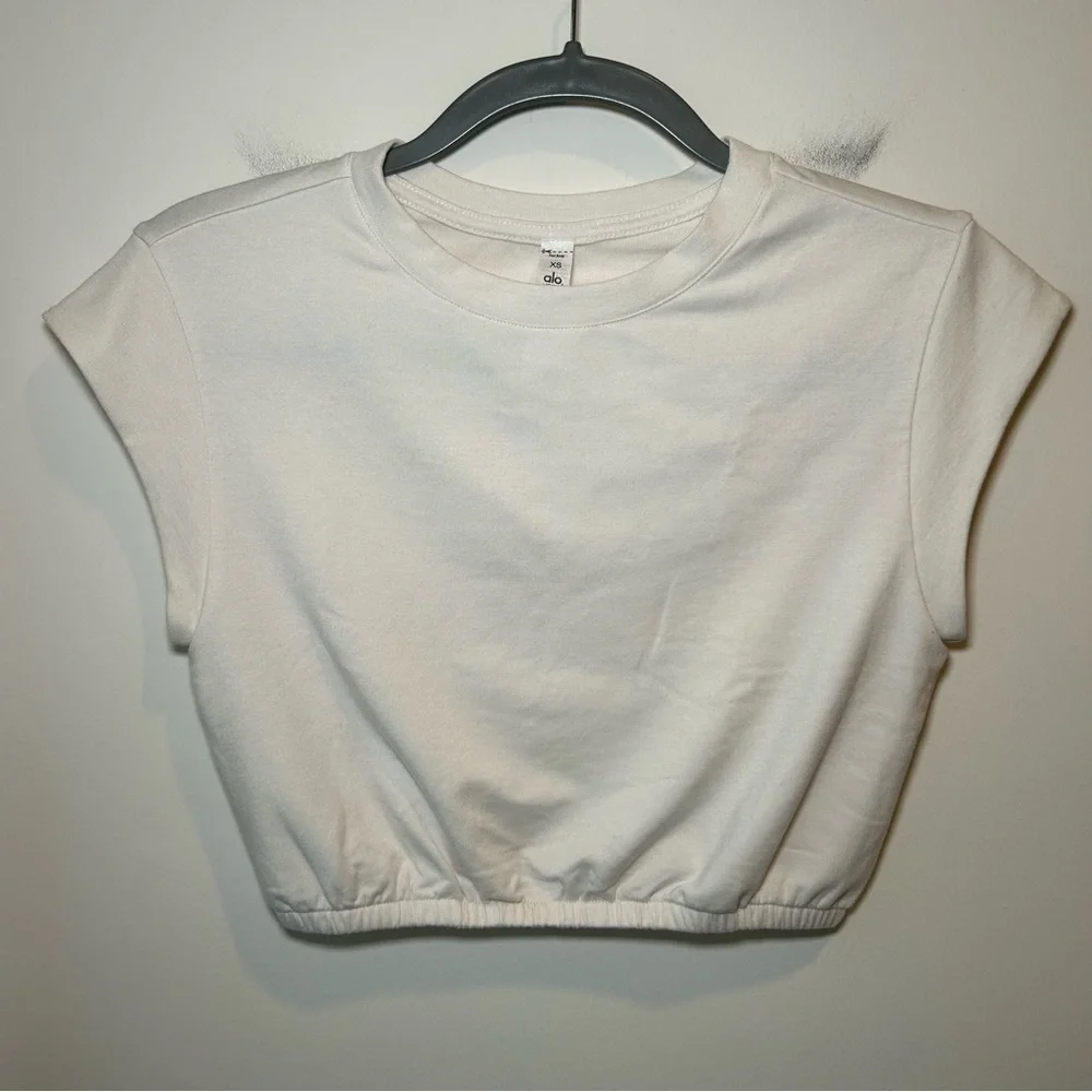 Alo Yoga Dreamy Crop Short Sleeve Top Ivory Size Extra Small